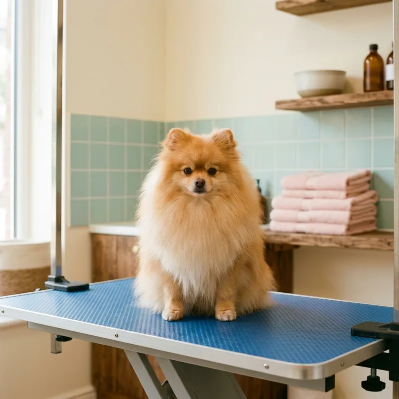Um spitz com o pelo fofo e escovado